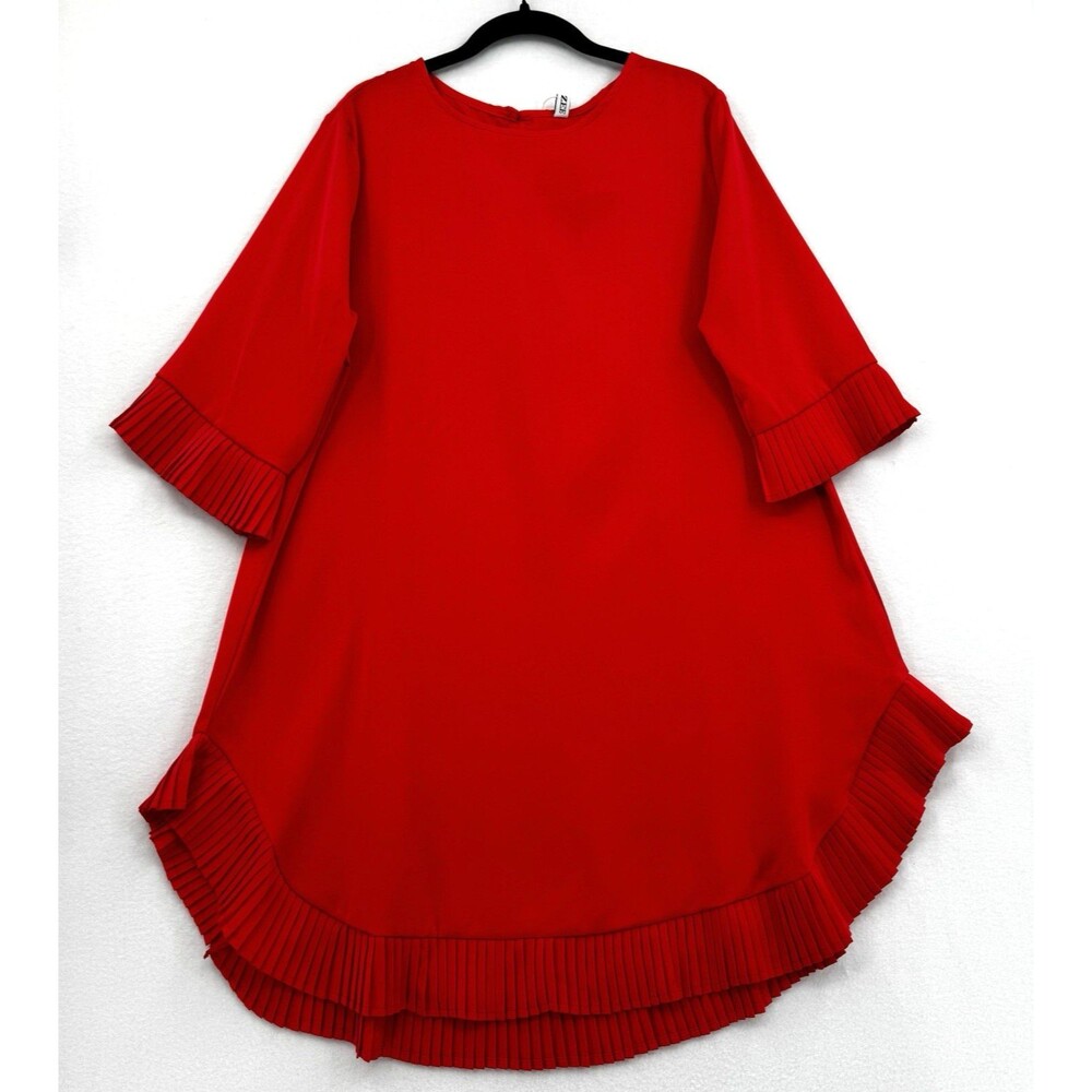 UOOZEE Red Pleated Hem Shift Dress Tunic Party Career Minimalist Holiday L NWT